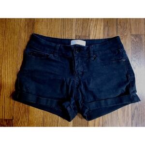 No Boundaries Womens‎ Black Mid Rise Stretch Shortie Booty Shorts Cuffed Size 11